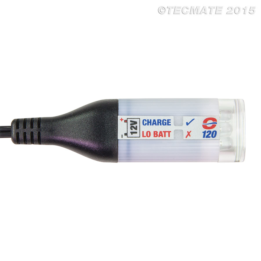 Vehicle charge system tester with 6-LED emergency 12V flashlight SAE OptiMATE LED O-120 weatherproof.